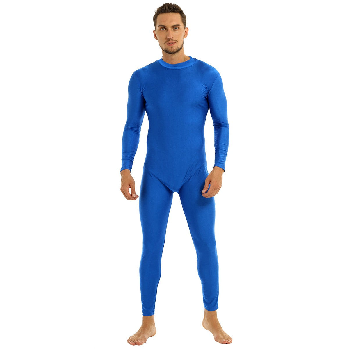 Mens Full Body Spandex Zentai Suit Black Long Sleeve Unitard Adult Zipper Back Footless Ballet Dancewear Bodysuit Costumes
