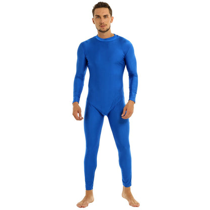 Mens Full Body Spandex Zentai Suit Black Long Sleeve Unitard Adult Zipper Back Footless Ballet Dancewear Bodysuit Costumes