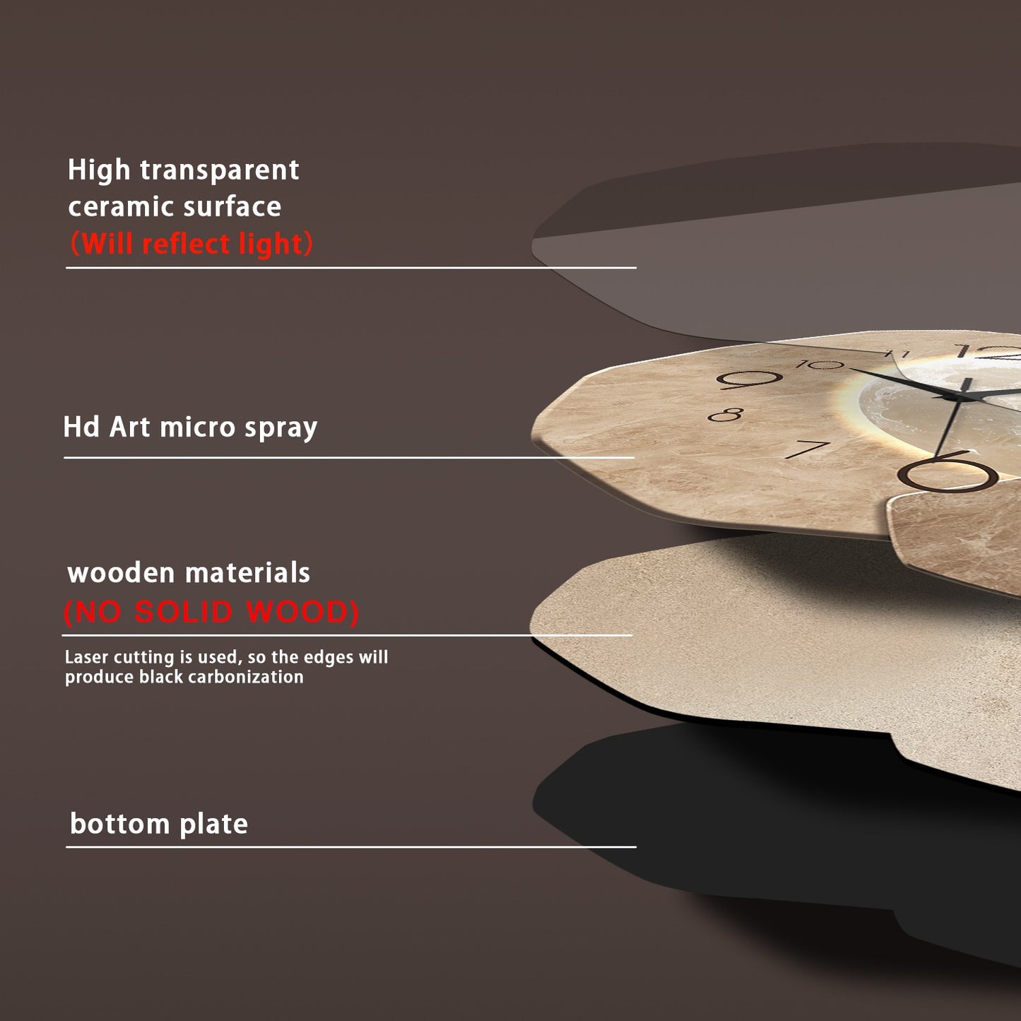 Modern Simple Silent Wall Clock, Moon Design - Quartz Movement, Wooden Material, for Bedroom, Living Room or Office Decoration