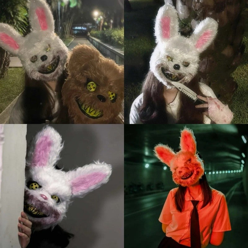 ? Halloween Party Cosplay Scary Bloody Bear Rabbit Mask Make-up Animal Plush Face Mask Props Headcover Masquerade Carnival Mask