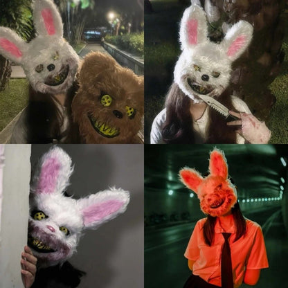 ? Halloween Party Cosplay Scary Bloody Bear Rabbit Mask Make-up Animal Plush Face Mask Props Headcover Masquerade Carnival Mask