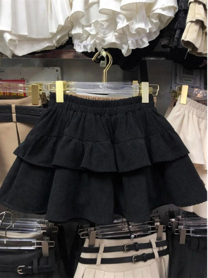 Ballet Sle Cake Skirt Women's Mid-Length A-Line ort Skirt Elastic Waist Slimming White Spring Autumn New Arrival