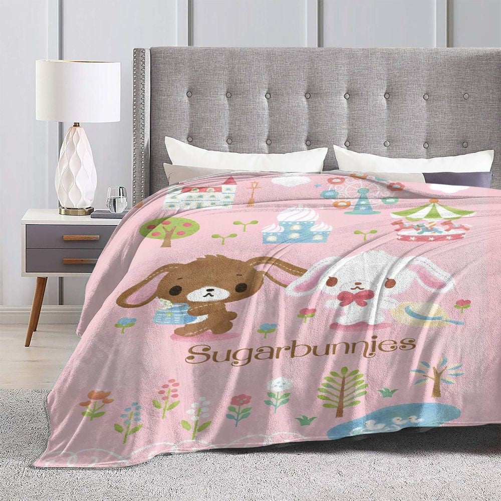 Sugarbunnies Sugar Rabbit Knitted Blanket Fleece Super Soft Throw Blankets for Outdoor Travel Bedroom Quilt