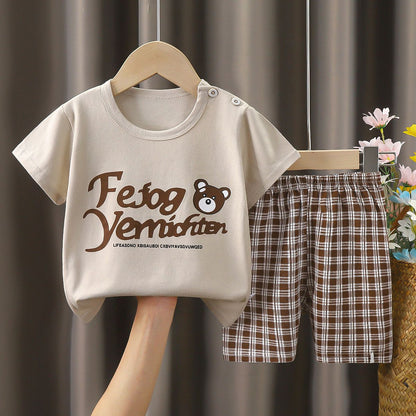 Summer cartoon T-shirt Shorts Children's boys Set Cotton Tees Pants Leisure Boys And Girls Babies Clothes Casual 2pcs