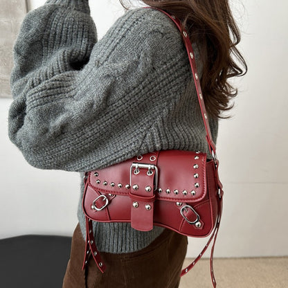 Shoulder Bag for Women Punk Style Purse PU Leather Rock Fashion Handbags with Rivet Small Trendy Armpit Purse