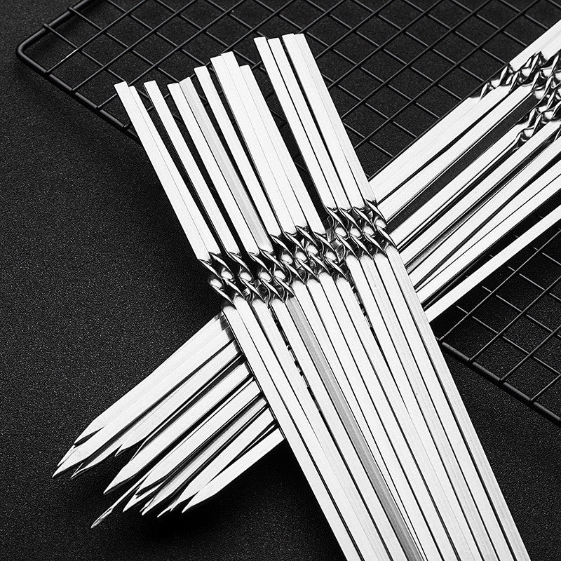50Pcs Espeto de Churrasco de Aço Inoxidável Portátil Reutilizável com Tubo Espeto de Kebab de Ferro para Ferramentas de Acampamento e Piquenique ao Ar Livre