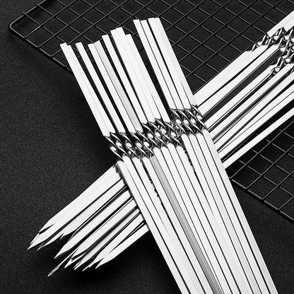 50Pcs Espeto de Churrasco de Aço Inoxidável Portátil Reutilizável com Tubo Espeto de Kebab de Ferro para Ferramentas de Acampamento e Piquenique ao Ar Livre