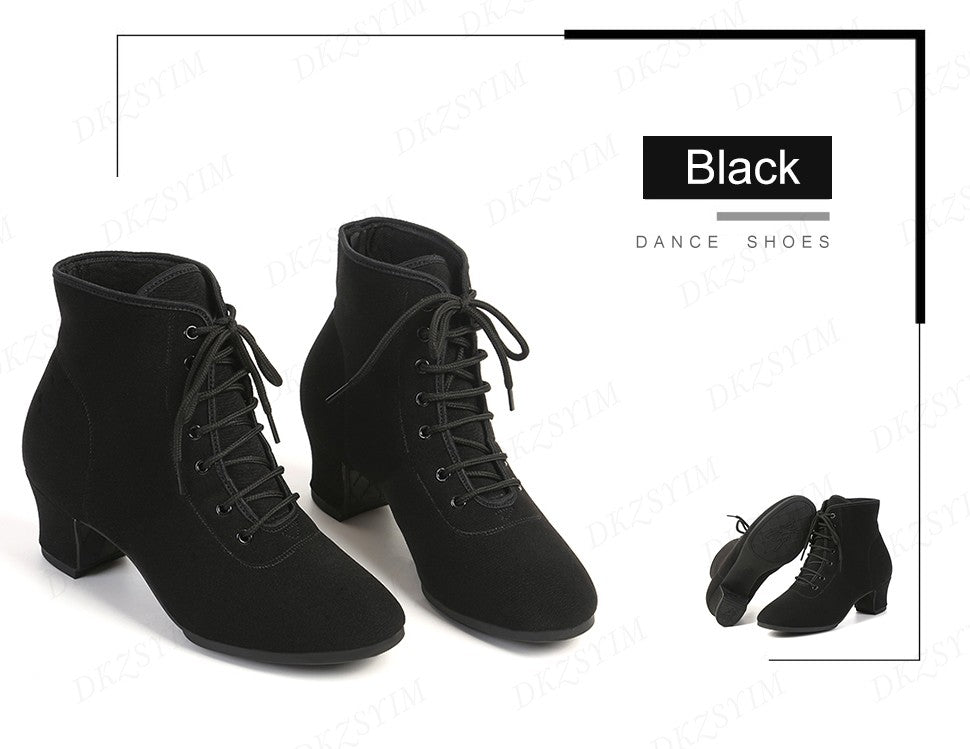 DKZSYIM New Women Ballroom Latin Dance Shoes Jazz Modern Dance Shoes Lace Up Dancing Boots Red Black Sports Dancing Sneakers