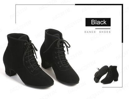 DKZSYIM New Women Ballroom Latin Dance Shoes Jazz Modern Dance Shoes Lace Up Dancing Boots Red Black Sports Dancing Sneakers