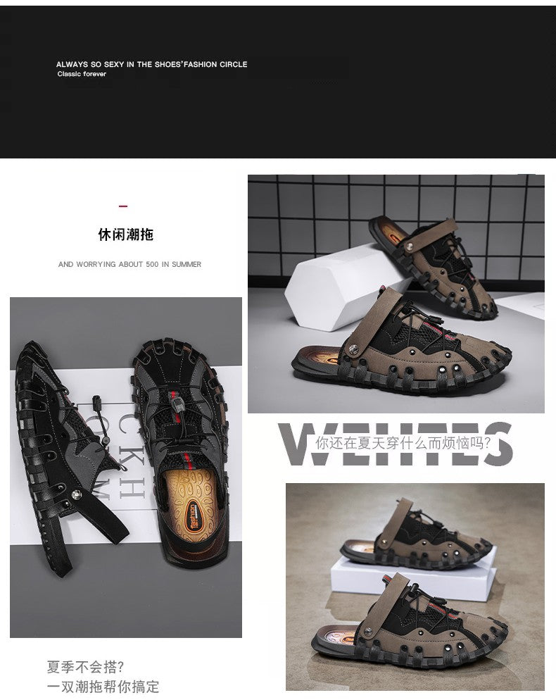 Men plus size Baotou casual sandals summer soft-sole non-slip outdoor beach shoes fashion youth outdoor dual-use sports slippers