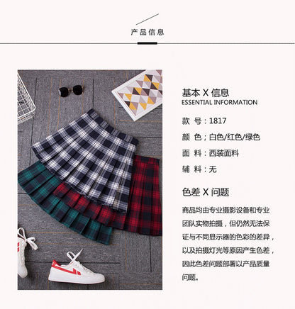 2023 Women A- line Skirt Red Plaid Skirt korean harajuku plaid skirt Spring and Autumn New Pleated High Waist Skirt
