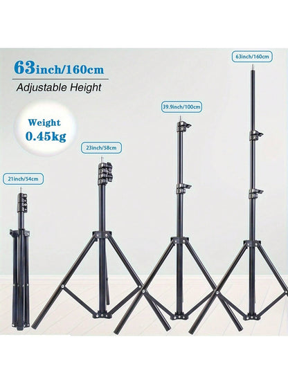 1 tripé multifuncional de 160,02 cm com tripé dobrável e clipe de suporte para celular, tripé para celular e câmera