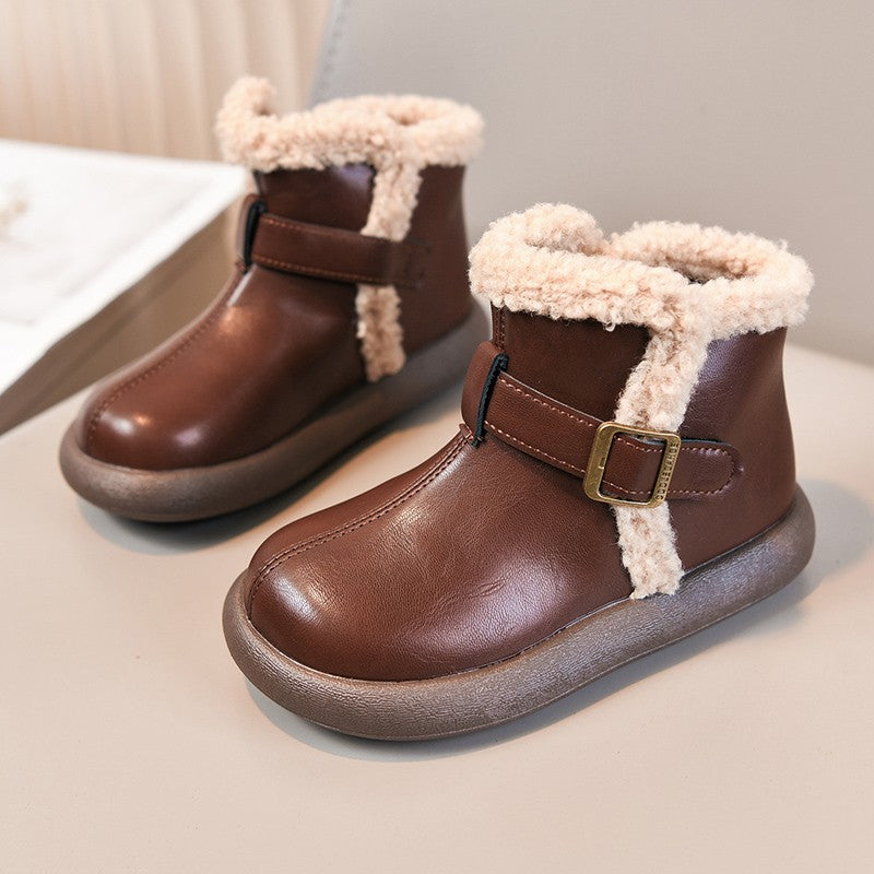 Winter Fur Boots For Children 2025 Trend Fashion Boy's Girl's Plush Snow Boots Anti-slippery Teenager Kid's Padded Boots Cotton