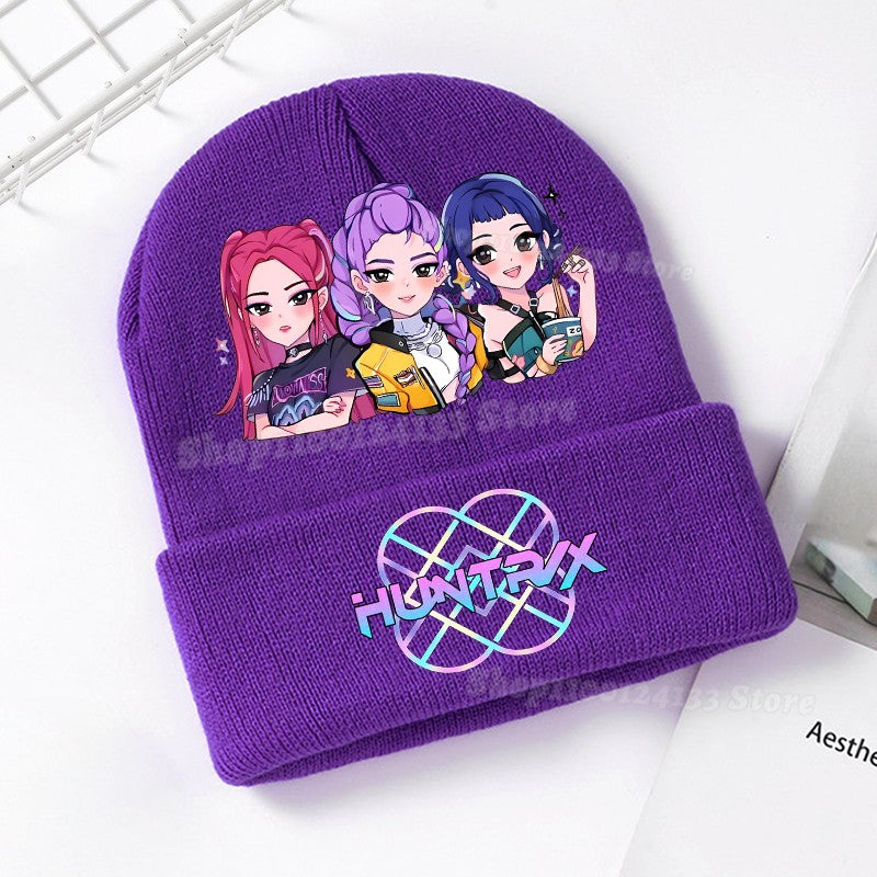 Demone Hunter Kids Knitted Hat Cute Anime Print Girl Beanie Cap Headgear Outdoor Street Warm Knit Cap Y2K Kawaii Game Party Gift