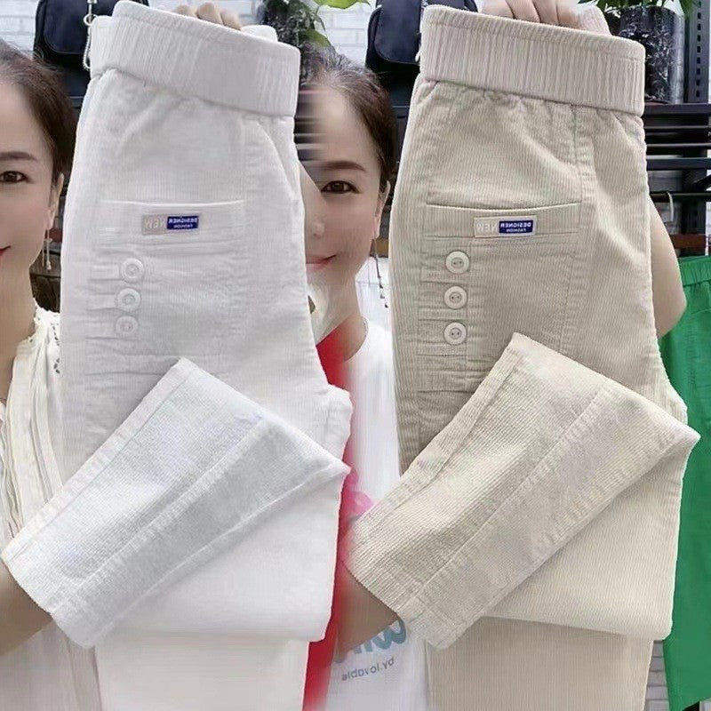 Women Warm Spring Winter Button Pockets Ruffles Vintage Big Large Plus Sizes Casual Party Fashion Loose Pant