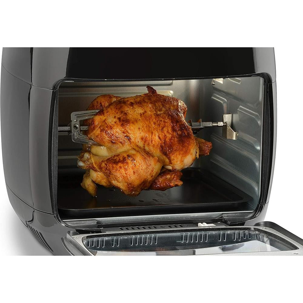 Fritadeira de Ar Digital Rotativa Cozimento Saudável 8 Opções Predefinidas 3 Grelhas 10 Espetos de Churrasco Bandeja de Gotejamento Receitas Incluídas
