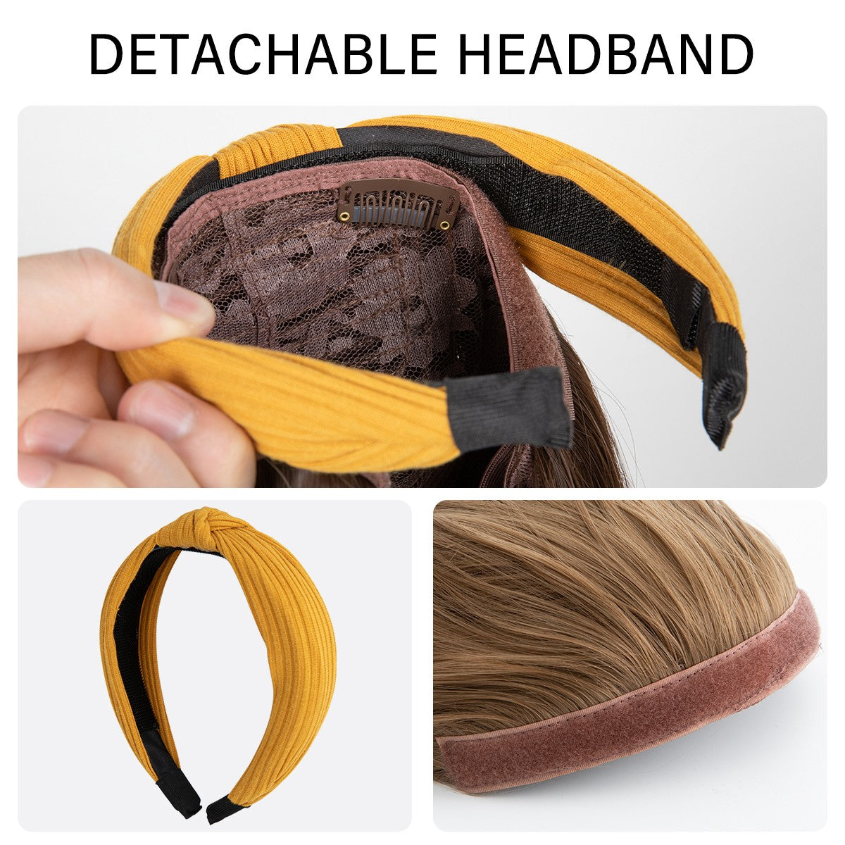 Peruca de Cabelo Sintético Longo Ondulado com Faixa Feminina Ombré Castanho Preto Loiro Cosplay Natural Resistente ao Calor Meia Peruca para Mulheres