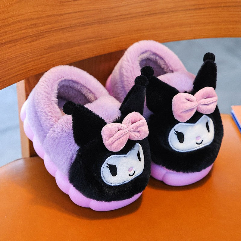 2025 New Winter Warm Cute Cartoon Indoor Mule Soft Non-slip Fluffy Slippers For Kids Teen Boys Girls Children Home Cotton Shoes
