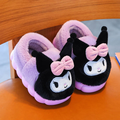 2025 New Winter Warm Cute Cartoon Indoor Mule Soft Non-slip Fluffy Slippers For Kids Teen Boys Girls Children Home Cotton Shoes