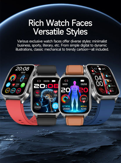 2025Novo 650nm Laser Condicionamento Safira Vidro Smart Watch Homens ECG Frequência Cardíaca Micro Exame Físico Saúde Smartwatch Temperatura