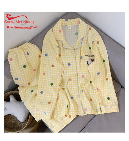 M-5XL Hello Kitty Pajama Set for Women Fall Winter Cute Plus Size Sleepwear Ladies Comfortable Loungewear Women's Home Clothes