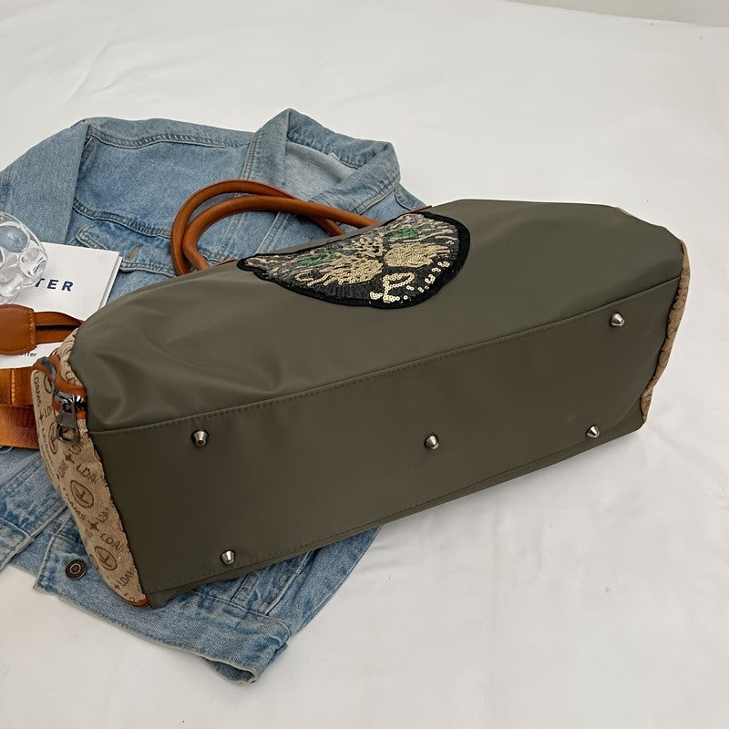 Large Capacity Travel Bag with Bear & Cat Design - Durable Oxford Fabric, Hand Washable, Ideal for Students, Fitness, Yoga