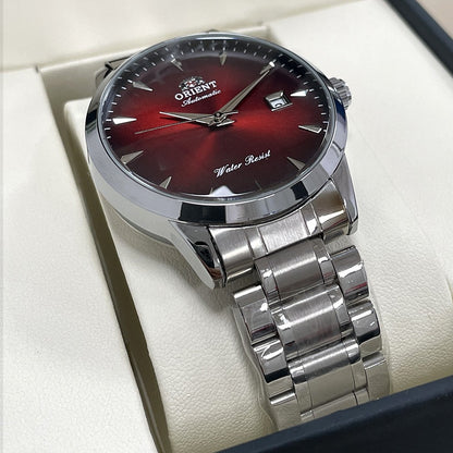 Orient Automático Masculino, Mostrador Preto, Pulseira de Aço Inoxidável, Relógio de Pulso Clássico de Negócios Resistente à Água com Exibição de Data