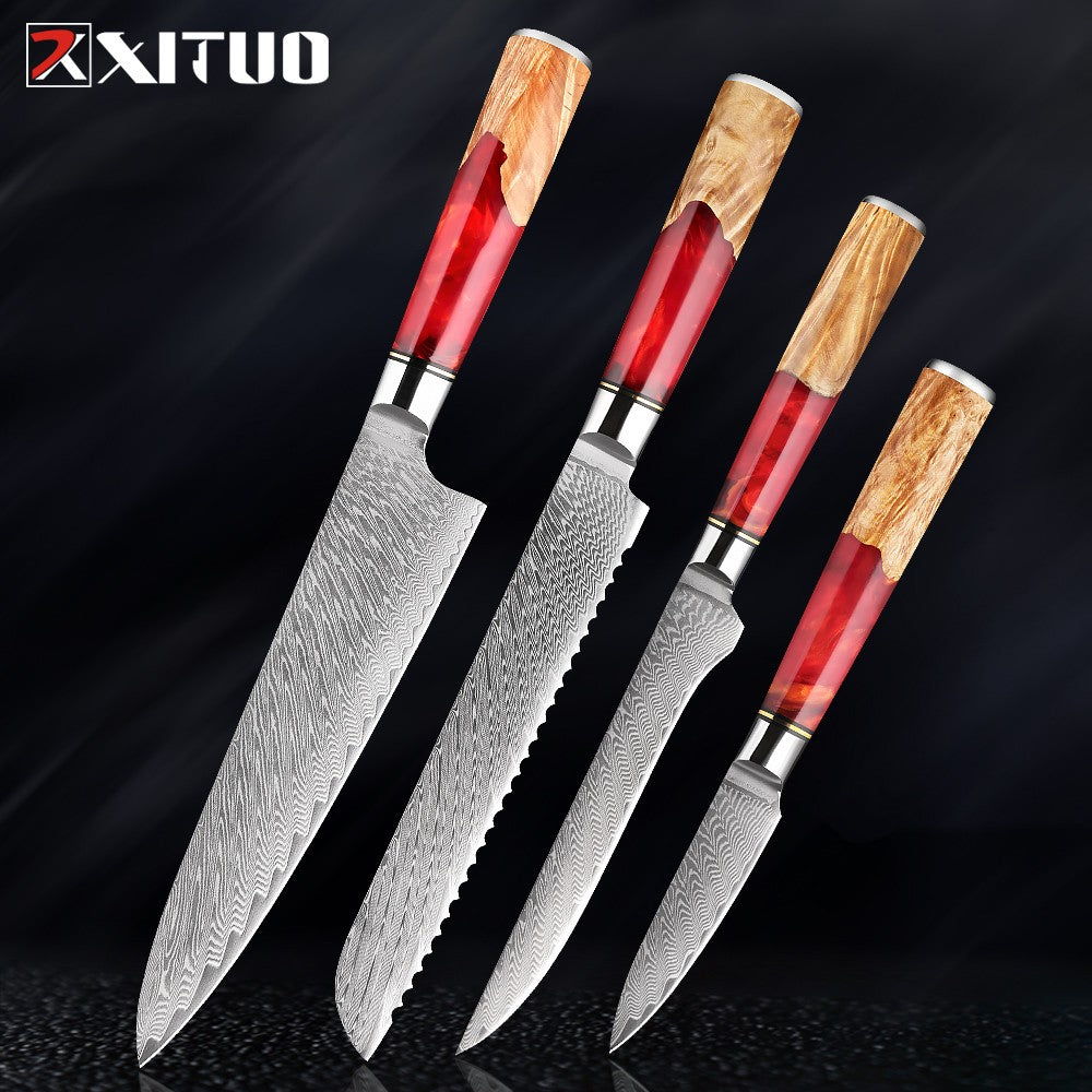 XITUO Conjunto de Facas de Cozinha de Aço Damasco de 1 a 9 Peças Inclui Faca do Chefe, Faca de Pão, Cutelo, Faca Santoku, Faca Nakiri para Desossar