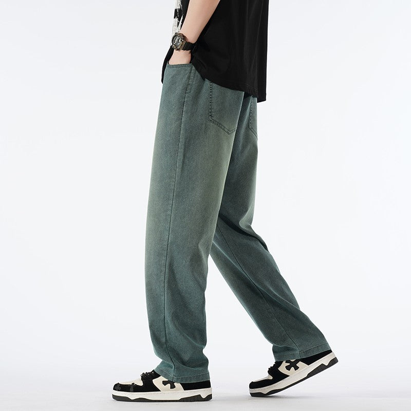 Calças jeans masculinas largas de perna reta, cintura alta, plus size, extra longas, 115cm, Primavera 190