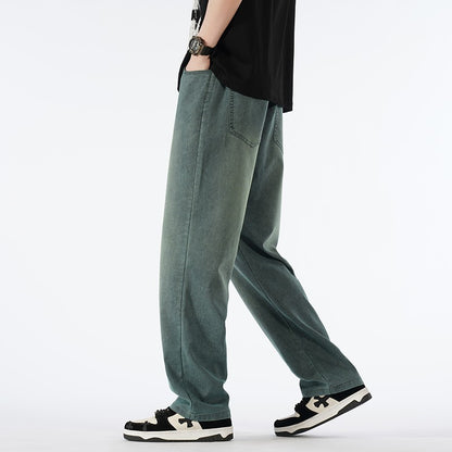 Calças jeans masculinas largas de perna reta, cintura alta, plus size, extra longas, 115cm, Primavera 190
