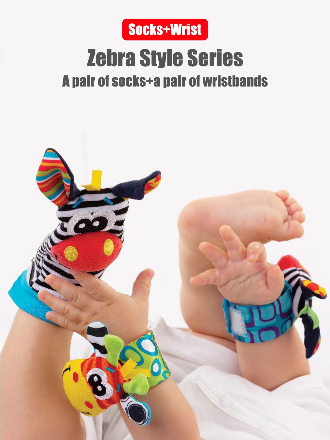Conjunto com 4 peças de chocalhos de pulso e meias para bebês 0-12 meses, meninos e meninas, brinquedos educativos para o desenvolvimento inicial, presentes sensoriais fofos para bebês