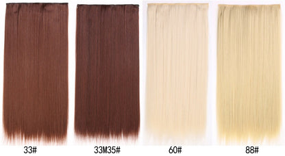 16 Presilhas em Apliques de Cabelo 60cm de Comprimento Liso Penteado Sintético Loiro Preto Perucas Resistente ao Calor Cabelo Falso 6Pçs/Conjunto