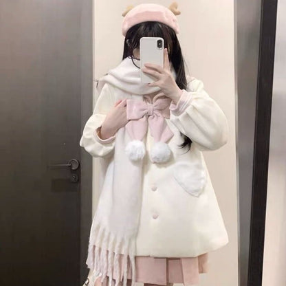 Japanese Sweet Bow Sailor Collar Black Tweed Coat Fashion All-match Jk Jackets for Women 2025 Autumn New Long Sleeve Tops Mujer