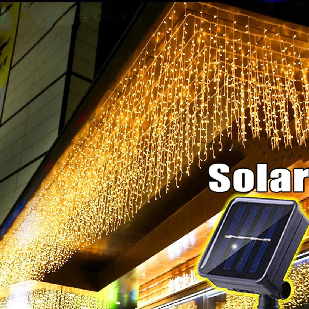 Christmas Lights Outdoor Waterproof Solar Curtain Icicle Lights Eaves Decor String Lights for Yard Party Holiday Decorations