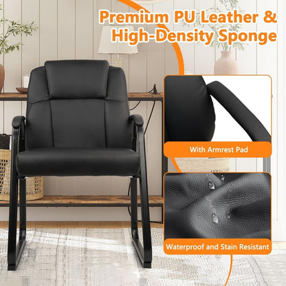 Leather Guest Chair with Padded Arm Rest for Reception Meeting Conference and Waiting Room Side Office Home