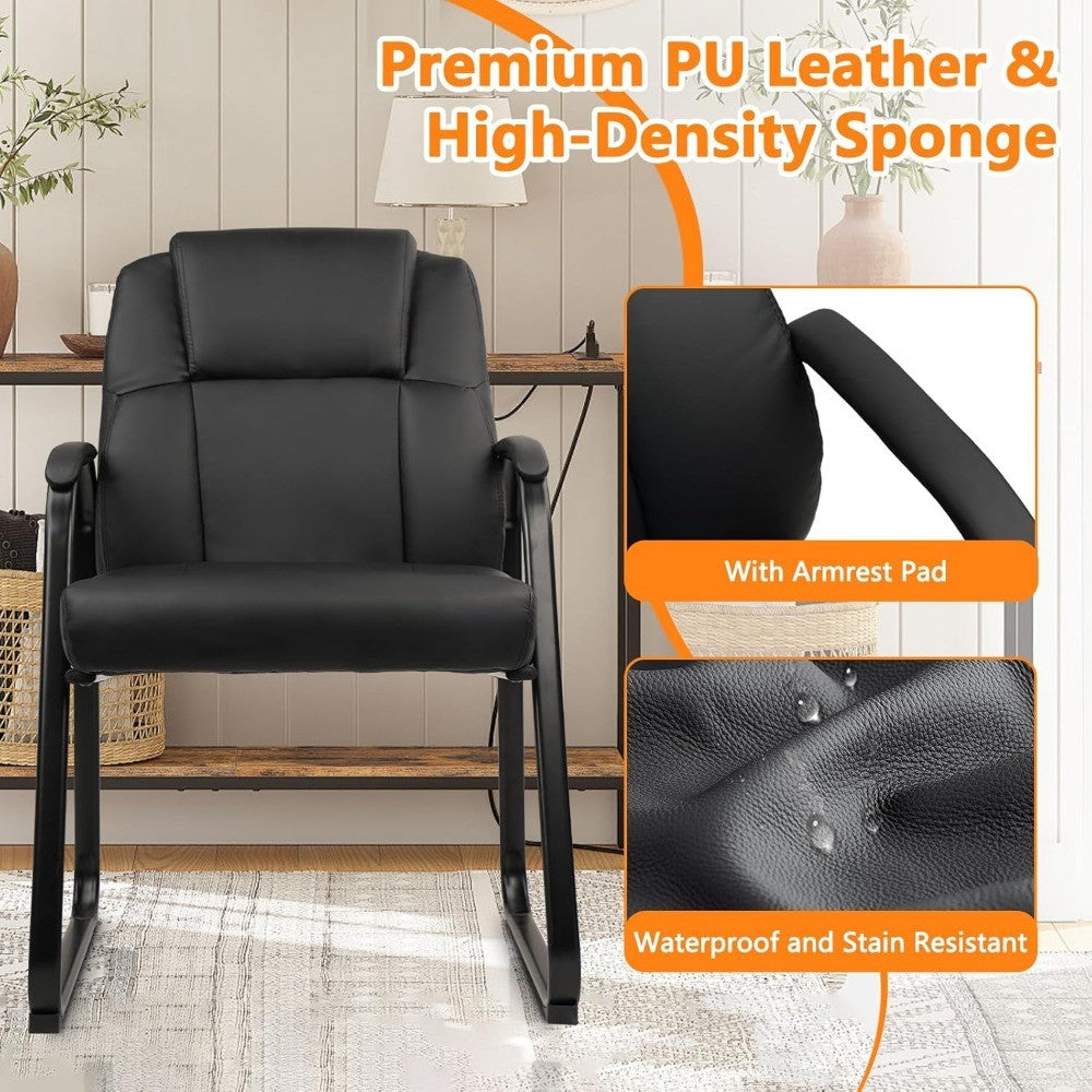 Leather Guest Chair with Padded Arm Rest for Reception Meeting Conference and Waiting Room Side Office Home