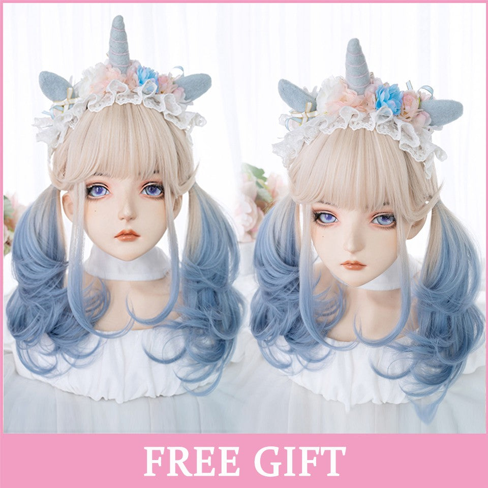 LM? Peruca de cosplay branca ombre de ondas corporais longas, perucas sintéticas resistentes ao calor, perucas Lolita naturais de parte média para mulheresW