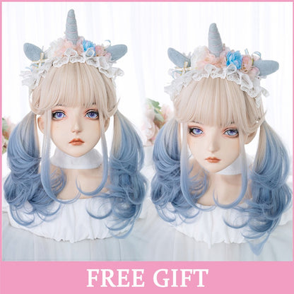 LM? Peruca de cosplay branca ombre de ondas corporais longas, perucas sintéticas resistentes ao calor, perucas Lolita naturais de parte média para mulheresW