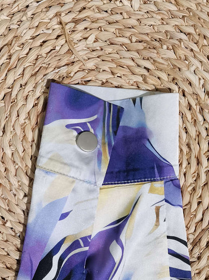 Women's Purple Long-Sleeve Shirt for Fall, Single-Button Collar Print Shirts, Fashionable Fitted Top for Girls.