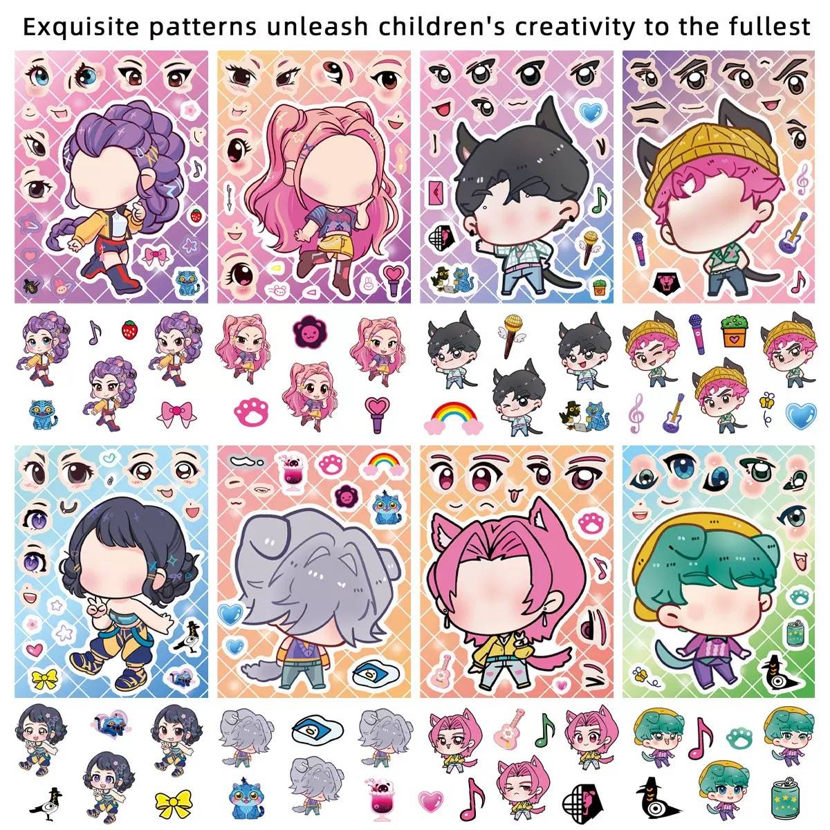 16PCS Cute Make a Face Stickers DIY Handicrafts Waterproof Puzzle Reward K-POP Stationery Stickersk Party Favors Gift