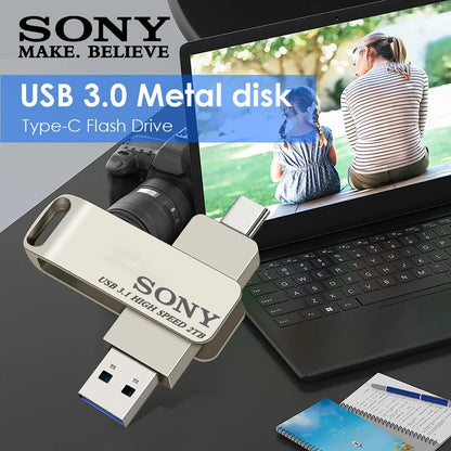 SONY USB 2TB Flash Pen Drive 2 in 1 OTG USB 3.1 Metal Memory Stick Dual C Pendrive 128GB 256GB 512GB 1TB High-Speed Storage De
