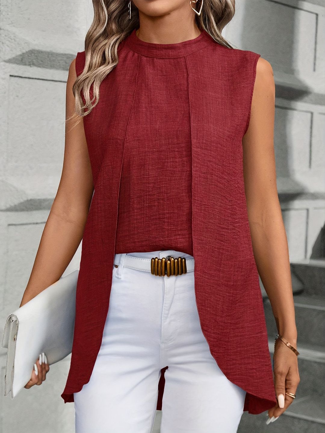 Two Fake Pieces Shirts For Women 2024 Fashion O-neck Sleeveless Shirt Tops Summer Elegant Solid Blouse Top Femme Black