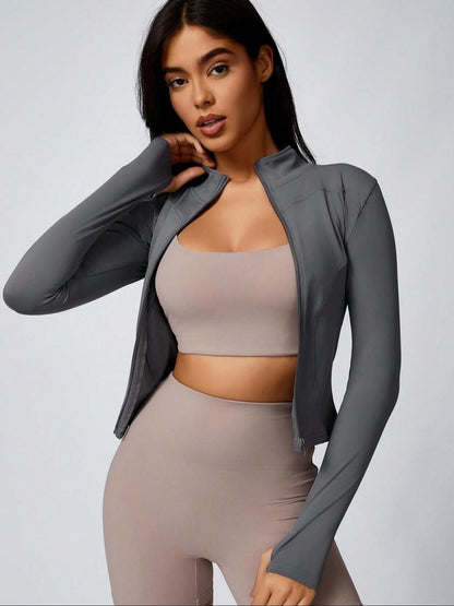 Fitfemme Women's Slim Fit Full - Zip Long - Sleeve Quick - Dry Breathable Athletic Workout Jacket