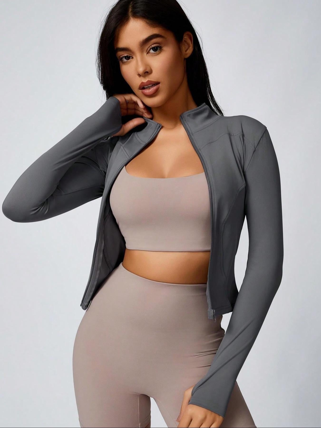 Fitfemme Women's Slim Fit Full - Zip Long - Sleeve Quick - Dry Breathable Athletic Workout Jacket