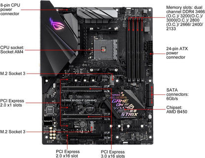 Placa-mãe ASUS ROG STRIX B450-F GAMING B450 AM4 DDR4 64GB Para Ryzen 5 5600X 5500 4700 3600 3900 2600 5700 cpu M.2 ATX