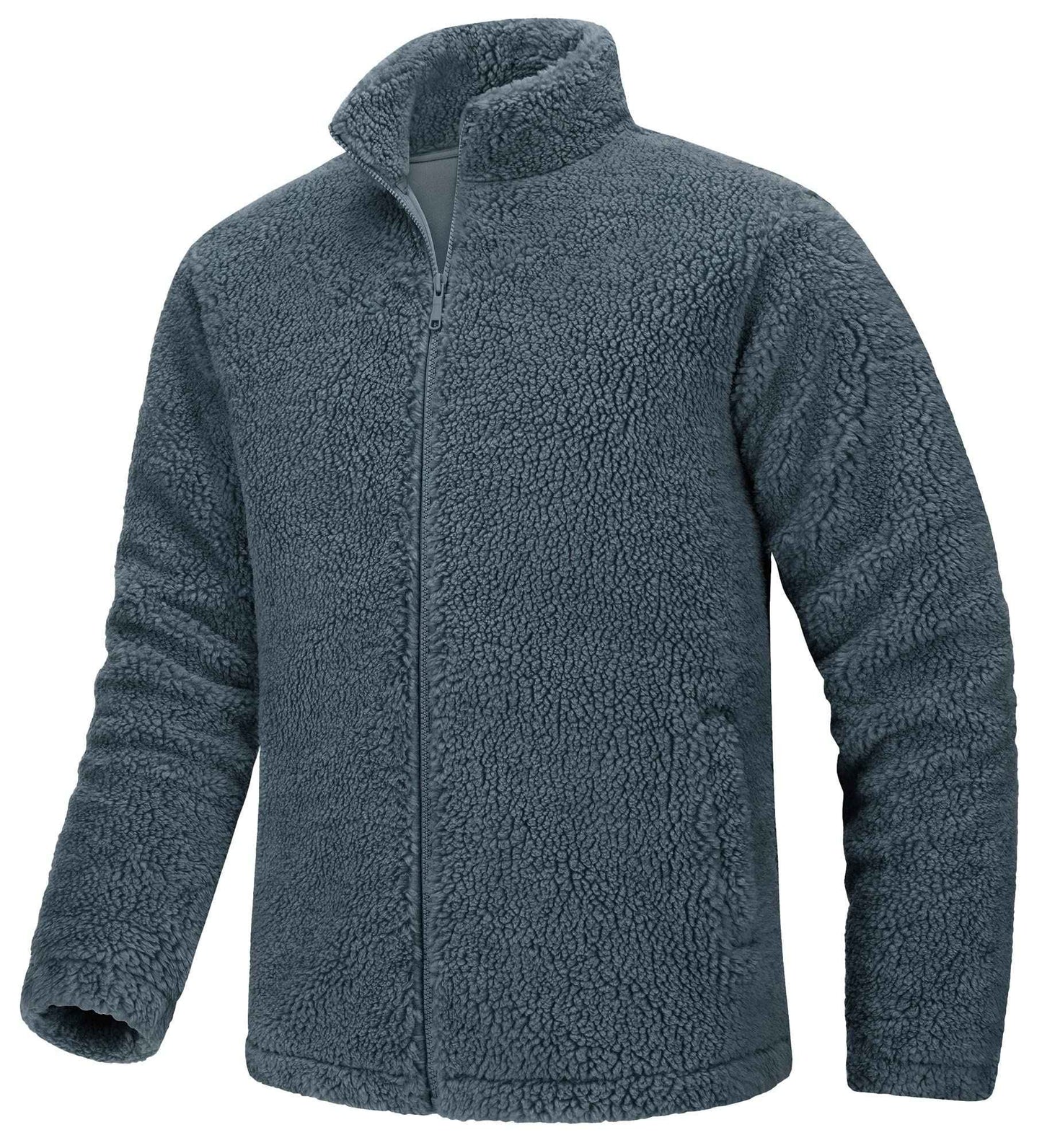 TACVASEN Winter Full Zip Up Warm Fleece Jackets Mens Fuzzy Sherpa Jacket Thicken Thermal Outdoor Fluffy Coat Zip Pocket Outwear