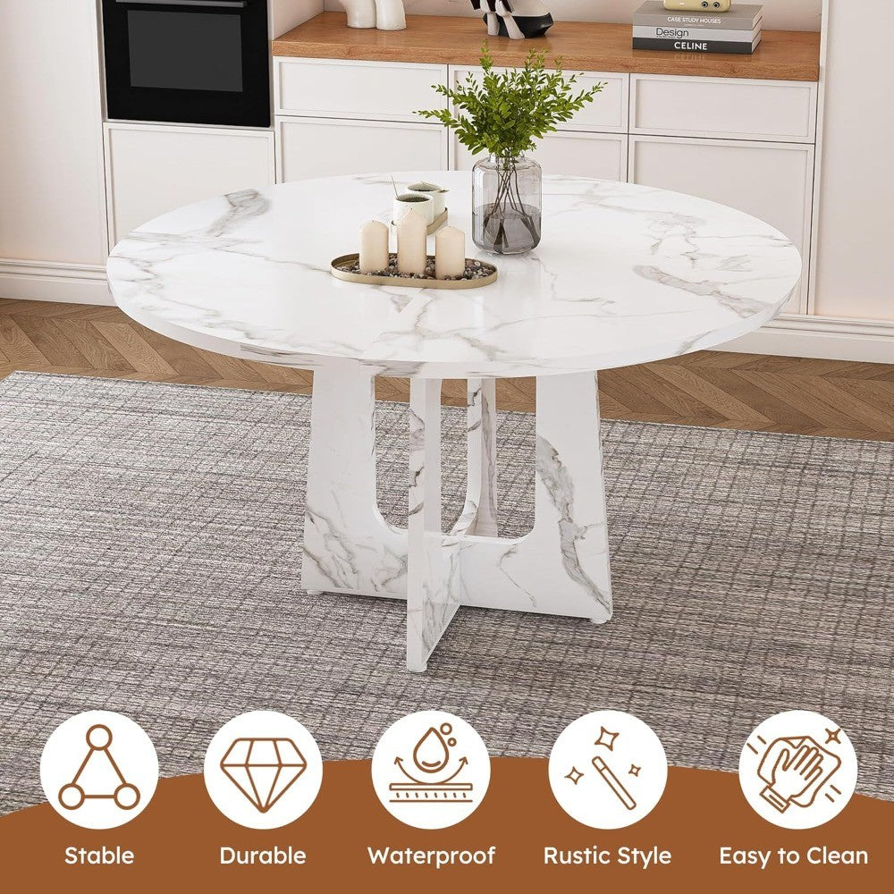 Modern 47.2 Inch Marble-Look Trestle Base Dining Table for 4-6 Seating