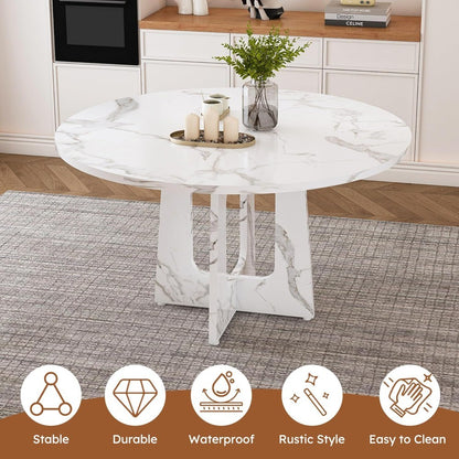 Modern 47.2 Inch Marble-Look Trestle Base Dining Table for 4-6 Seating