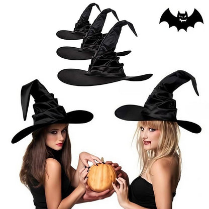 Chapéu de Bruxa de Halloween - Acessório Dobrável de Cosplay de Mago, Boné Preto de Diabo para Adultos Mulheres Homens, Fantasia e Decoração de Festa