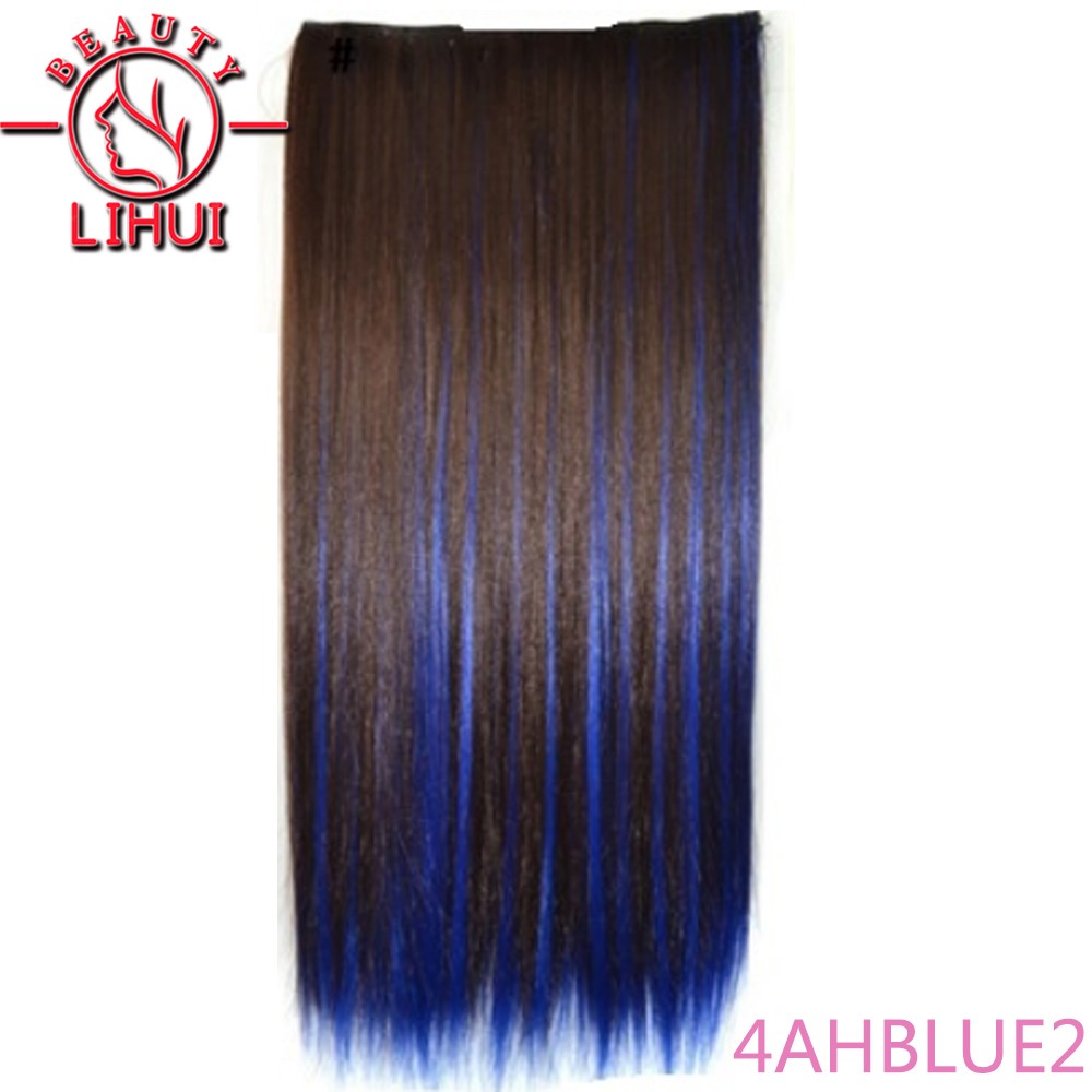 Extensões de cabelo sintéticas com clipe, longas e lisas, com 5 clipes em uma única peça, extensões de cabelo multicoloridas LIHUI